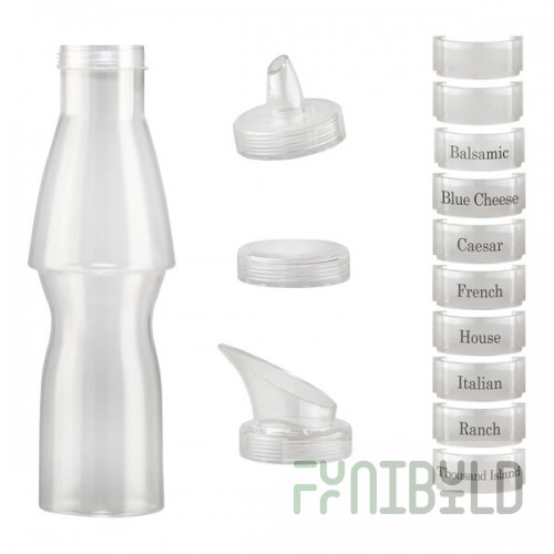 Bon Chef Smart Bowl 32 oz. 6-Count Polycarbonate Salad Dressing Bottle Set with Lids, Caps, and Name Clips