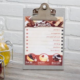 Menu Solutions MTCL-46 Alumitique Aluminum Menu Tent with Clip - Brushed Finish - 4 Menu Solutions MTCL-46 Alumitique Aluminum Menu Tent with Clip - Brushed Finish - 4