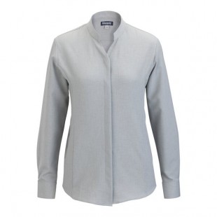 Edwards 5399 FlexBatiste Women's Customizable Platinum Long Sleeve Moisture-Wicking 4-Way Stretch Batiste Dress Shirt with Stand-Up Collar - M