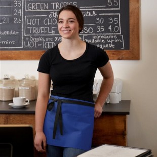 Choice Royal Blue Poly-Cotton Waist Apron with Black Webbing and 3 Pockets - 12