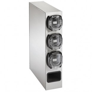 Vollrath K58824-S LidSaver® 3 Stainless Steel 3-Slot Vertical Countertop Lid Dispenser Cabinet with 1 Straw Pocket