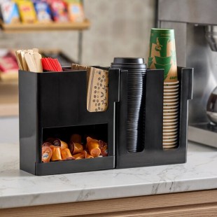 Choice Black 6-Section Countertop Cup, Lid and Napkin Organizer