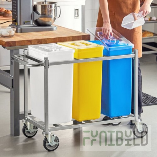 Baker's Lane 30 Gallon / 480 Cup Mobile Triple Ingredient Bin - Blue / White / Yellow