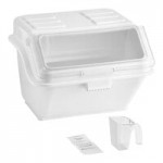 Baker's Lane 30 Gallon / 480 Cup Mobile Triple Ingredient Bin - Blue / White / Yellow Baker's Lane 30 Gallon / 480 Cup Mobile Triple Ingredient Bin - Blue / White / Yellow