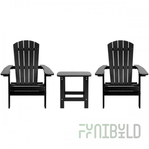 Flash Furniture Charlestown 2-Pack Black Faux Wood Folding Adirondack Chairs with Side Table
