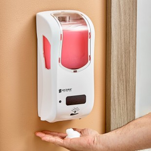 San Jamar SHF970WHCL Summit Rely White Hybrid Automatic Foam Hand Soap and Sanitizer Dispenser - 5 1/2 San Jamar SHF970WHCL Summit Rely White Hybrid Automatic Foam Hand Soap and Sanitizer Dispenser - 5 1/2