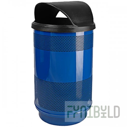 Witt Industries SC55P-01-HT 55 Gallon Standard Perforated Steel Outdoor Trash Can with Hood Top Lid