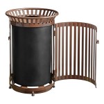Lancaster Table & Seating 45 Gallon Heavy-Duty Round Brown Steel Slatted Outdoor Trash Can with Flat Lid and Door Lancaster Table & Seating 45 Gallon Heavy-Duty Round Brown Steel Slatted Outdoor Trash Can with Flat Lid and Door