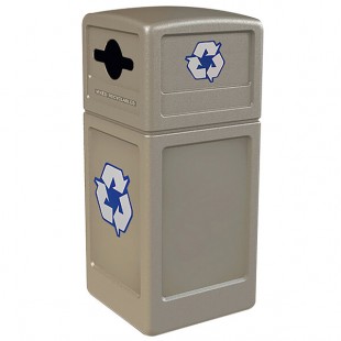Commercial Zone 747302 Polytec 42 Gallon Beige Square Recycling Container and Beige Dome Lid with Mixed Recycling Slot