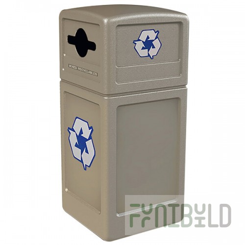 Commercial Zone 747302 Polytec 42 Gallon Beige Square Recycling Container and Beige Dome Lid with Mixed Recycling Slot