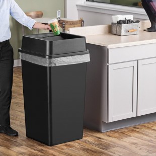 Lavex 50 Gallon Black Square Trash Can with Drop Shot Lid Lavex 50 Gallon Black Square Trash Can with Drop Shot Lid