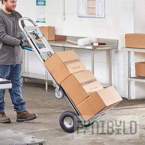 Lavex 750 lb. 2-in-1 Convertible Hand Truck with Nose Plate and Pneumatic Wheels