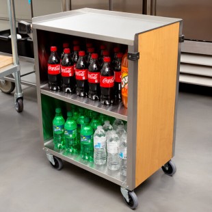 Lakeside 610LM 3 Shelf Standard Duty Stainless Steel Utility Cart with Enclosed Base and Light Maple Finish - 16 1/2