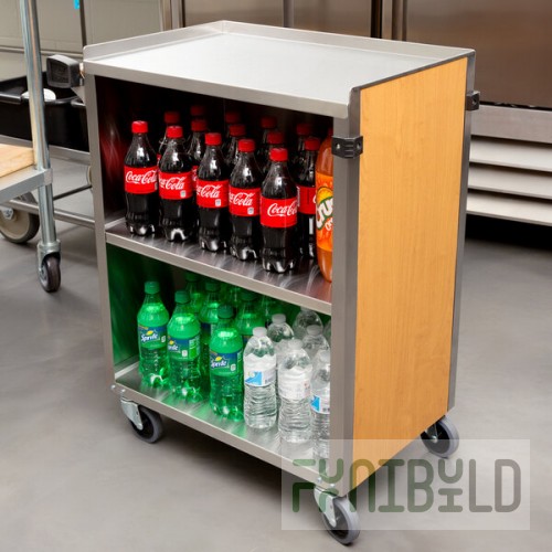 Lakeside 610LM 3 Shelf Standard Duty Stainless Steel Utility Cart with Enclosed Base and Light Maple Finish - 16 1/2