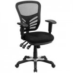 Flash Furniture Nicholas Black Mesh Mid-Back Swivel Ergonomic Office Chair with Black Base, Adjustable Arms, and Roller Wheels Flash Furniture Nicholas Black Mesh Mid-Back Swivel Ergonomic Office Chair with Black Base, Adjustable Arms, and Roller Wheels