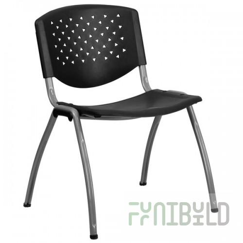 Flash Furniture RUT-F01A-BK-GG Hercules Series Black Plastic Stack Chair with Titanium Frame