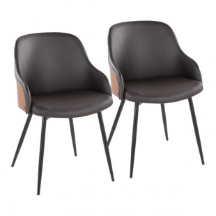 LumiSource Bacci Walnut Wood and Brown Faux Leather Arm Chair with Black Metal Legs - 2/Case