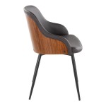 LumiSource Bacci Walnut Wood and Brown Faux Leather Arm Chair with Black Metal Legs - 2/Case