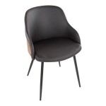 LumiSource Bacci Walnut Wood and Brown Faux Leather Arm Chair with Black Metal Legs - 2/Case
