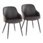 LumiSource Bacci Walnut Wood and Brown Faux Leather Arm Chair with Black Metal Legs - 2/Case