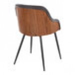 LumiSource Bacci Walnut Wood and Brown Faux Leather Arm Chair with Black Metal Legs - 2/Case