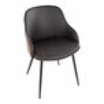 LumiSource Bacci Walnut Wood and Brown Faux Leather Arm Chair with Black Metal Legs - 2/Case