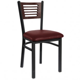 BFM Seating Espy Sand Black Customizable Metal Side Chair with Walnut Wooden Back and 2