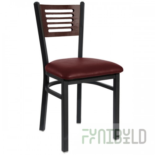 BFM Seating Espy Sand Black Customizable Metal Side Chair with Walnut Wooden Back and 2