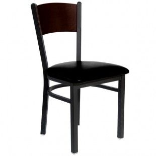 BFM Seating Dale Sand Black Customizable Metal Side Chair with Walnut Finish Wooden Back and 2