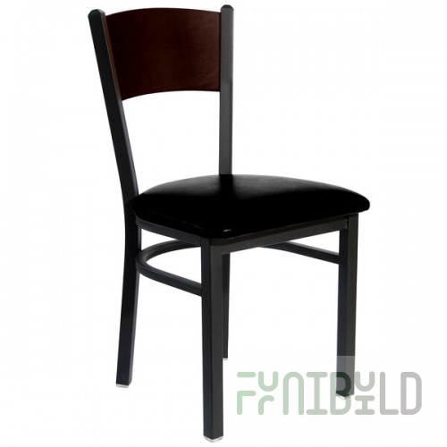 BFM Seating Dale Sand Black Customizable Metal Side Chair with Walnut Finish Wooden Back and 2