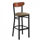 Lancaster Table & Seating Boomerang Black Finish Chair with Taupe Vinyl Seat and Antique Walnut Wood Back - Unassembled Lancaster Table & Seating Boomerang Black Finish Chair with Taupe Vinyl Seat and Antique Walnut Wood Back - Unassembled