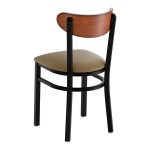 Lancaster Table & Seating Boomerang Black Finish Chair with Taupe Vinyl Seat and Antique Walnut Wood Back - Unassembled Lancaster Table & Seating Boomerang Black Finish Chair with Taupe Vinyl Seat and Antique Walnut Wood Back - Unassembled