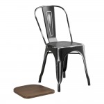 Lancaster Table & Seating Alloy Distressed Onyx Black Indoor Cafe Chair with Walnut Wood Seat Lancaster Table & Seating Alloy Distressed Onyx Black Indoor Cafe Chair with Walnut Wood Seat