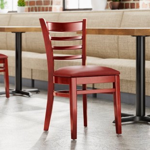 Lancaster Table & Seating Mahogany Finish Wood Ladder Back Chair with Burgundy Vinyl Seat - Detached Seat Lancaster Table & Seating Mahogany Finish Wood Ladder Back Chair with Burgundy Vinyl Seat - Detached Seat