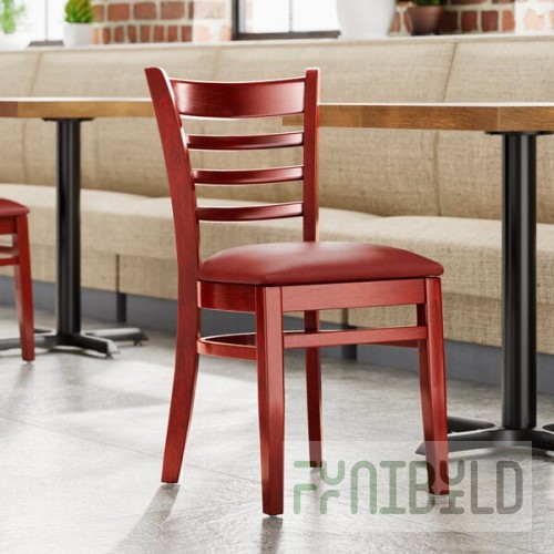 Lancaster Table & Seating Mahogany Finish Wood Ladder Back Chair with Burgundy Vinyl Seat - Detached Seat