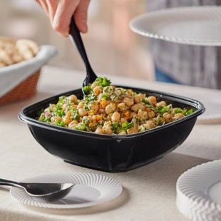 Visions 64 oz. Black PET Plastic Square Catering / Serving Bowl - 25/Pack