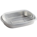 Choice Heavy Duty Smoothwall Silver Large Oblong Foil Entree / Take-Out Pan with Dome Lid 65.6 oz. - 10/Pack