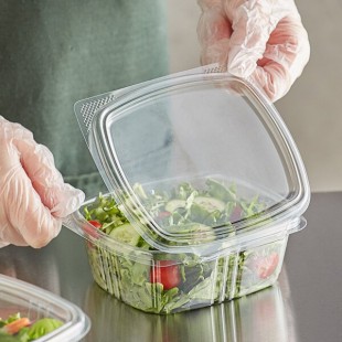 Choice 12 oz. Clear Recycled PET Hinged Deli Container - 200/Case Choice 12 oz. Clear Recycled PET Hinged Deli Container - 200/Case