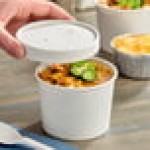 Choice 12 oz. Double Poly-Coated White Paper Food Cup with Vented Paper Lid - 25/Pack