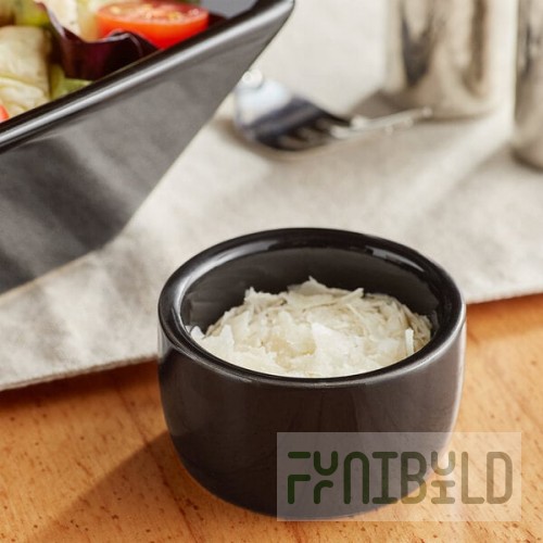 Acopa 2 oz. Glossy Black Smooth Stoneware Ramekin - 48/Case