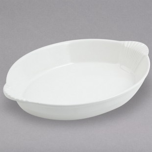 Bon Chef 2078BLK 4 Qt. White Sandstone Finish Cast Aluminum Oval Casserole Dish with Shell Handles