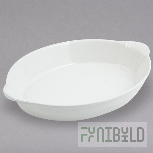 Bon Chef 2078BLK 4 Qt. White Sandstone Finish Cast Aluminum Oval Casserole Dish with Shell Handles