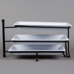 American Metalcraft TTMEL3 Ironworks Three-Tier Foldable Rectangular Display Stand with Melamine Platters American Metalcraft TTMEL3 Ironworks Three-Tier Foldable Rectangular Display Stand with Melamine Platters