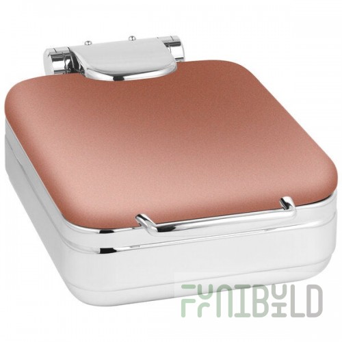 Eastern Tabletop 3997CP Jazz Rock 4 Qt. Square Copper Coated Stainless Steel Induction Chafer with Hinged Dome Cover