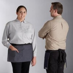 Acopa Kennett Blue Denim Half Bistro Apron with 2 Pockets and Black Webbing - 18
