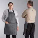 Acopa Kennett Blue Denim Half Bistro Apron with 2 Pockets and Black Webbing - 18