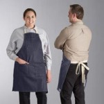 Acopa Kennett Blue Denim Half Bistro Apron with 2 Pockets and Black Webbing - 18