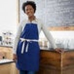 Choice Royal Blue Poly-Cotton Adjustable Bib Apron with 2 Pockets and Natural Webbing Accents - 32 Choice Royal Blue Poly-Cotton Adjustable Bib Apron with 2 Pockets and Natural Webbing Accents - 32