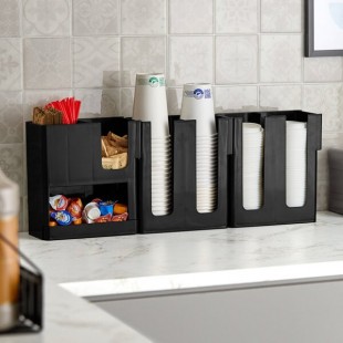 Choice Black 8-Section Countertop Cup, Lid and Napkin Organizer