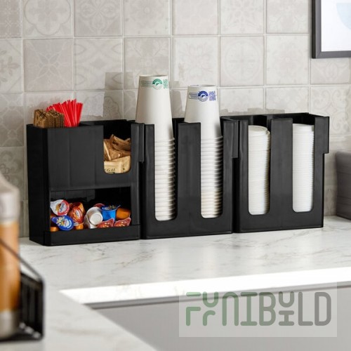 Choice Black 8-Section Countertop Cup, Lid and Napkin Organizer